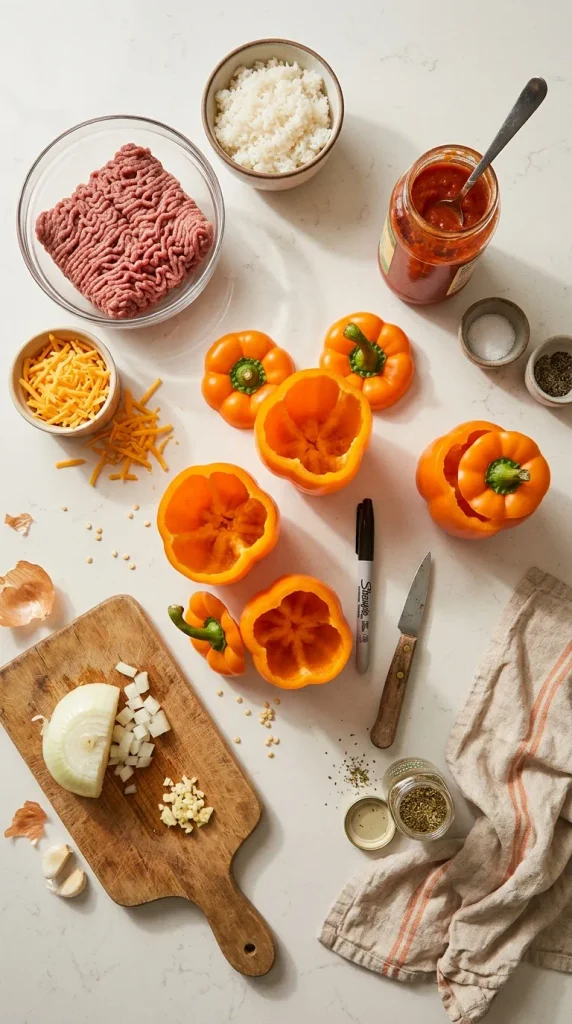 Stuffed pepper ingredients on co…