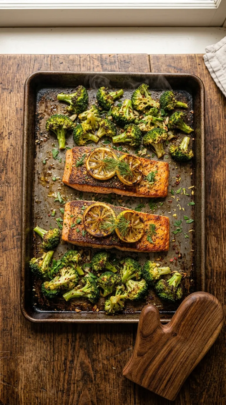 Baked salmon with roasted broccoli