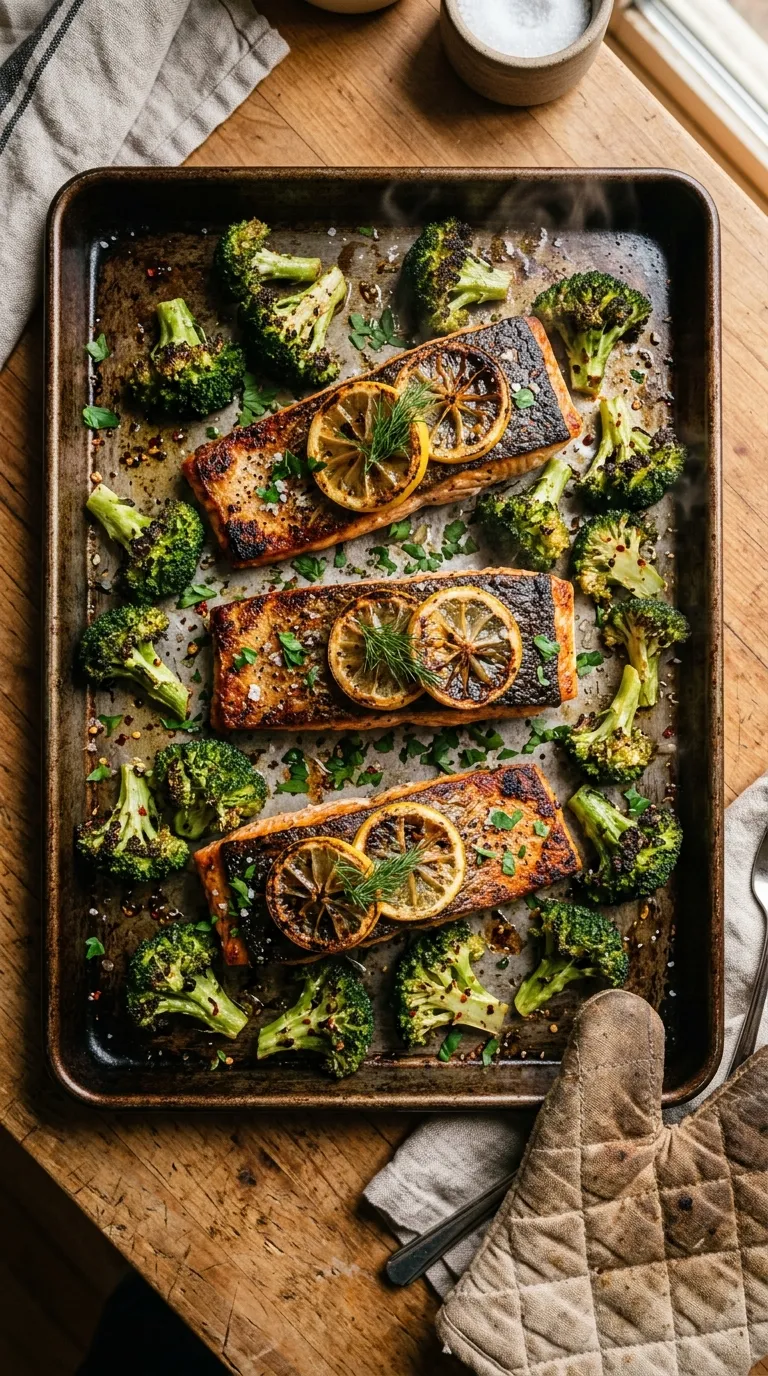 Baked salmon with roasted broccoli