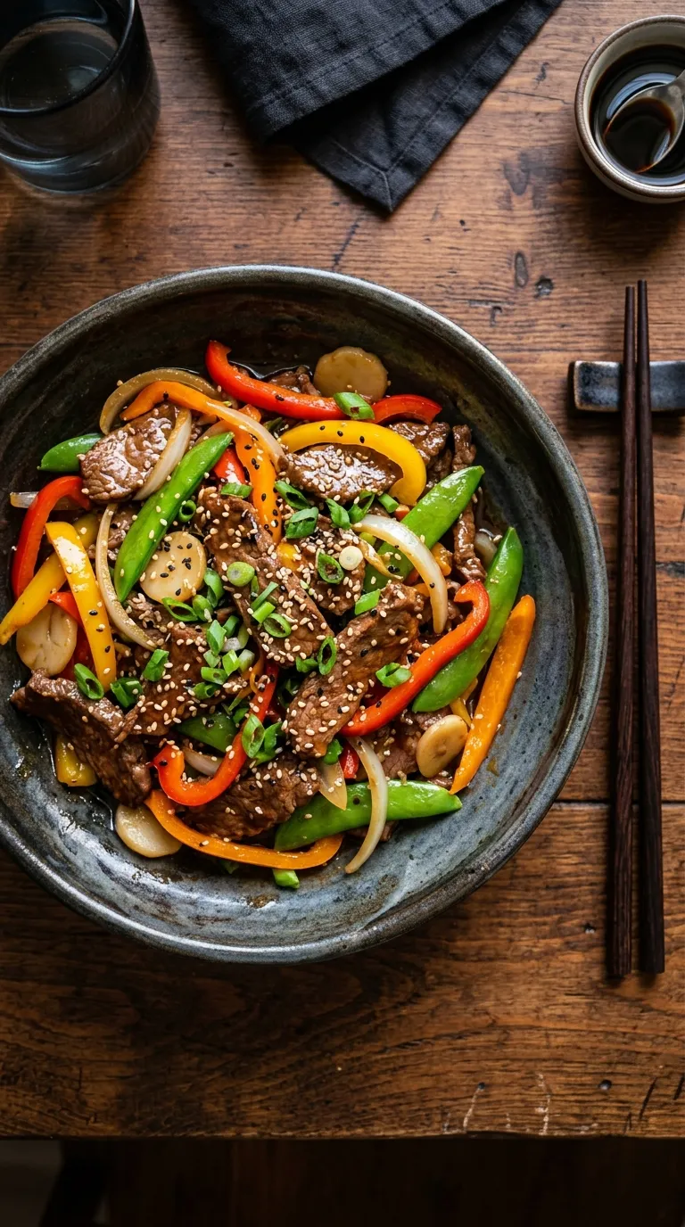 Beef stir fry in bowl