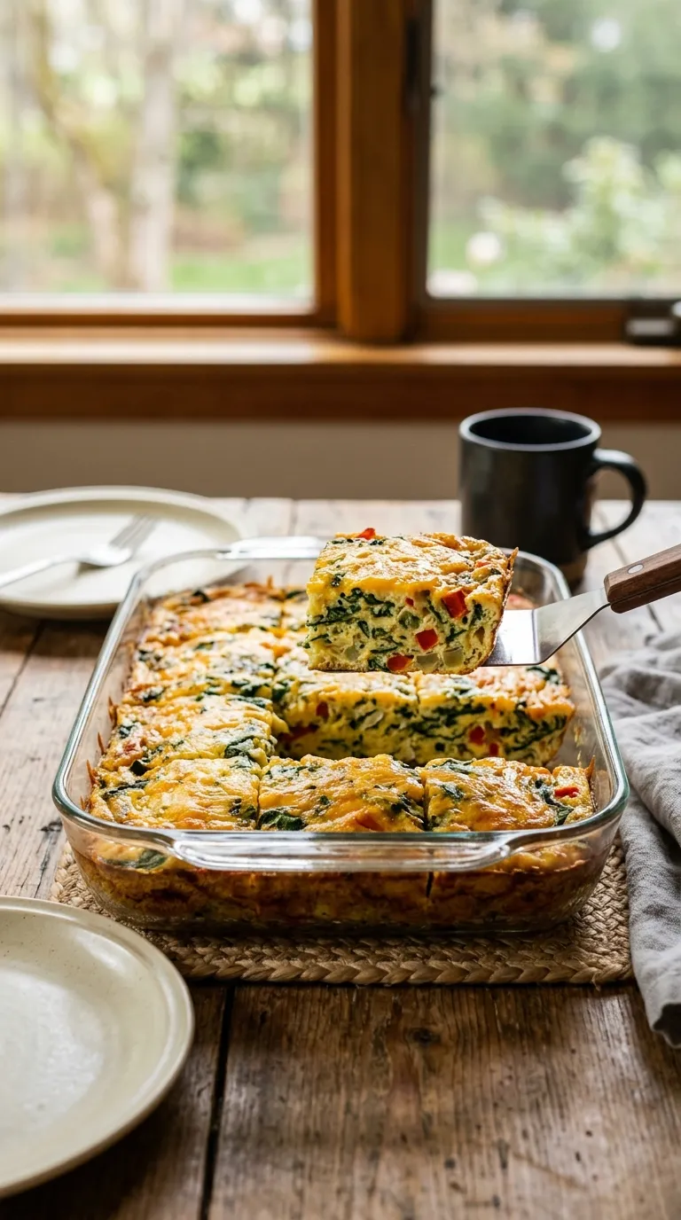 Spatula lifting egg bake slice