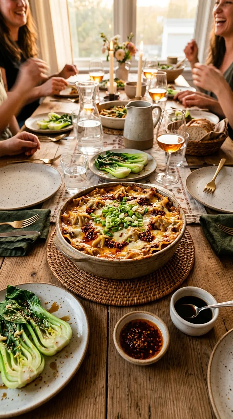 Vegan soup dumpling lasagna meal