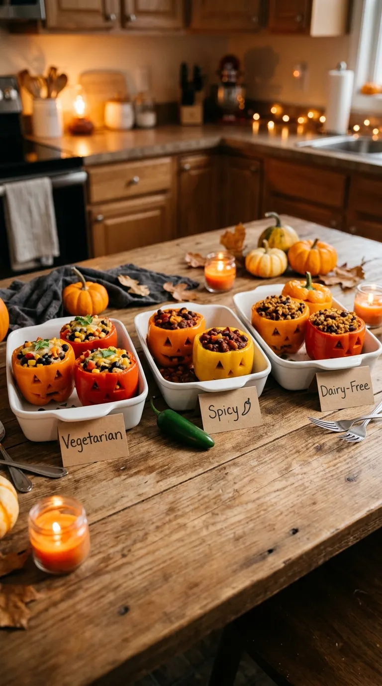 Carved peppers in baking dishes