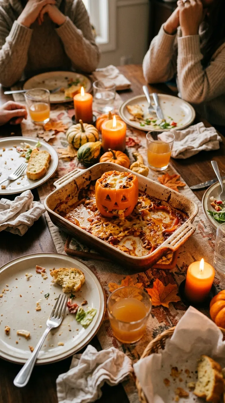 Family eating Halloween dinner